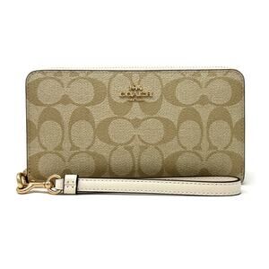 Coach Long Zip Around Wallet in Signature Canvas Light Khaki Chalk White C4452